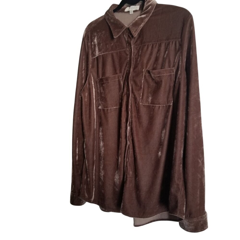 Umgee Women's Brown Velvet Button Blouse Sz 2X